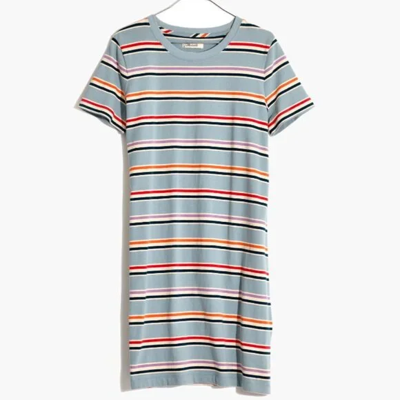 madewell festival stripe dress NEW WOMEN'S XS S L MADEWELL SQUARE NECK MINI DRESS IN RAINBOW FESTIVAL  STRIPE